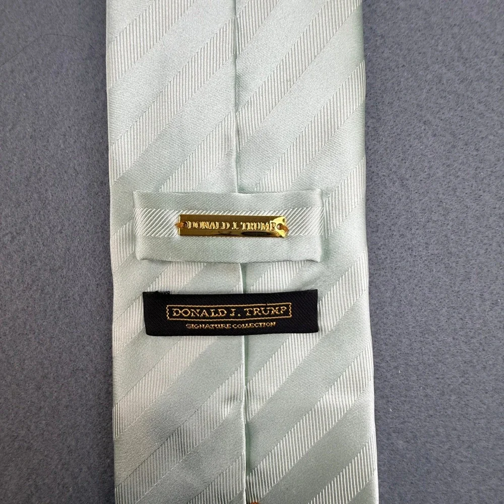 Donald J. Trump Necktie Mens Sage Green Striped‎ Silk Signature Collection